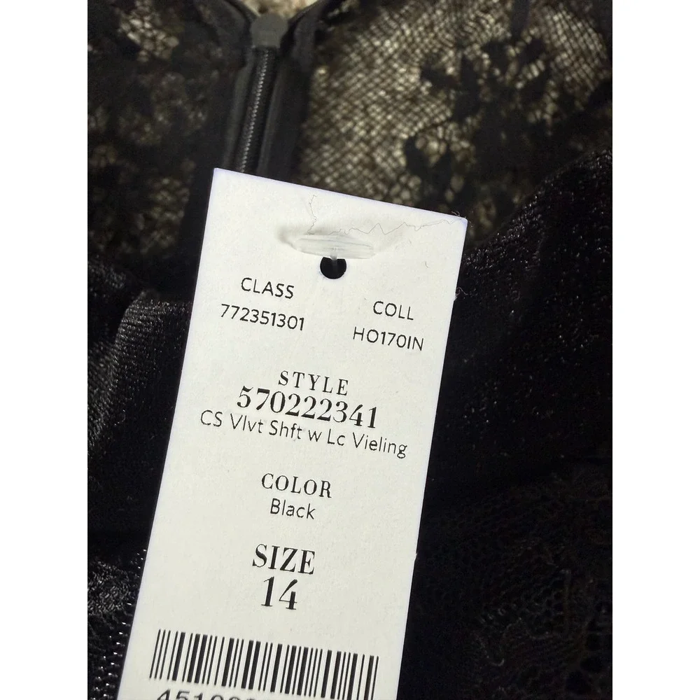 White‎ House Black Market Black Velvet Lace Shift Dress Size 14 570222341